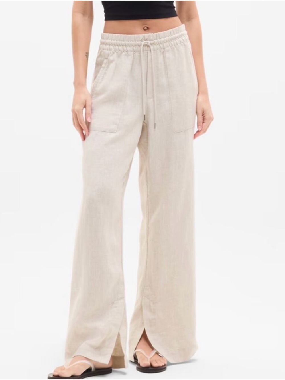 NWT Athleta Retreat 100% Linen Wide Leg Pants in Woodland Beige